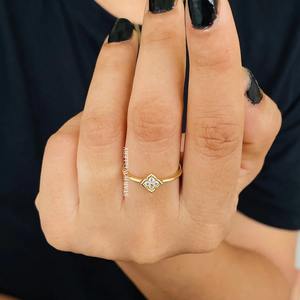 14K แหวนเพชรธรรมชาติโคลเวอร์ทองคำแท้แหวนเพชรธรรมชาติ - Product Image 4