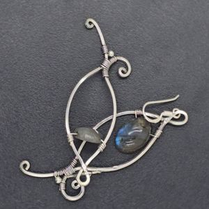 Handmade 925 Silver Fine <b>Clip</b>-<b>On</b> <b>Earrings</b> for Women Natural Gemstone Labradorite Drop Jewelry - Product Image 1
