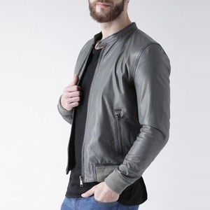 Breathable & Comfortable to Wear Men's Leather Bomber <b>Jacket</b> Coated <b>Canvas</b> Formal Spring Premium Quality - Product Image 2