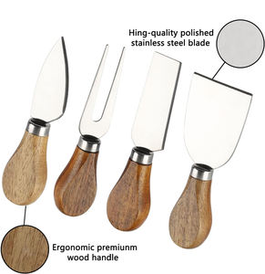 Juego de cuchillos para queso de 4 piezas Mango de madera Cuchillos de acero inoxidable con cortador de queso Cortador Afeitadora Tenedor - Product Image 3