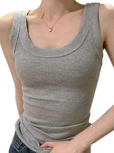 Débardeur côtelé à col en O pour femmes, solide, été, basique, élastique, camisole, mode chic, sans manches - Product Image 4