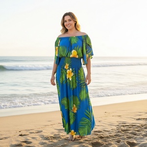 Vestido Maxi <span class=keywords><strong>Tropical</strong></span> de Verano para Mujer, con Hombros Descubiertos, Estampado Floral, Tela de Rayón, Estilo Boho, para la Playa - Product Image 6