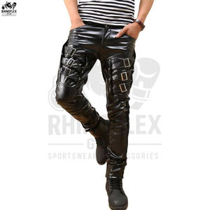 กางเกงหนังผู้ชายทรงสลิมฟิตสำหรับผู้ใหญ่กางเกงหนังลำลองหนังแท้ - Product Image 5