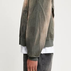 Sweats à capuche pour hommes avec fermeture éclair et décoloration au soleil Sweat à capuche pour hommes avec logo personnalisé brodé et motif imprimé épais lavé à l'acide - Product Image 3