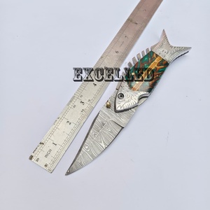 มีดพับเหล็กดามัสกัสแบบทนทานมีด EDC สำหรับตั้งแคมป์กลางแจ้งด้ามจับเข็ม - Product Image 6