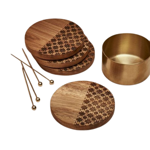 Posavasos Natural de madera de Acacia con diseño de quema personalizado, diseño Regular, alfombrillas para tazas de té para el hogar, vajilla de resina de madera - Product Image 1