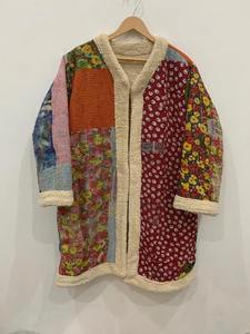 Boutons faits à la main manteau doux vêtements d'hiver veste à la main Patchwork vestes Long manteau avec fausse fourrure veste de Style bohème - Product Image 6