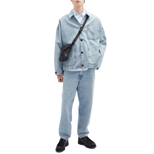 Veste en jean matelassée en coton bleu clair vintage pour hommes, surdimensionnée, boutons, décoration, col à capuche, hiver, été, automne - Product Image 3