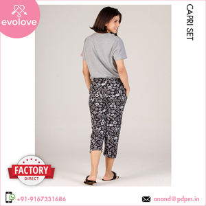 Pyjama Capri bleu pour femme en coton doux lavé biologique de qualité optimale Robe de nuit à demi-manches pour les vêtements de nuit d'été Prix du marché - Product Image 6