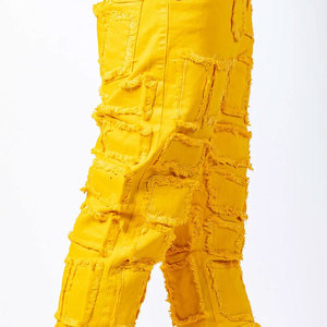 Vêtements de rue Logo personnalisé jean pantalon braguette bouton poches latérales hommes broderie déchiré empilé pantalon personnalité plissé hommes pantalon - Product Image 6