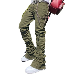 High Quality Men Camo Olive Green Custom Logo Elastic Waist Breathable <b>Waterproof</b> Jogger <b>Pants</b> <b>Cargo</b> Stacked Ripped for Man - Product Image 3
