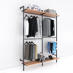 KQA68054 <b>Space</b>-<b>Saving</b> Rubberwood Clothes Rack Iron Frame Wooden <b>Hangers</b> for Wardrobe Clothing Store Standing Type Installation - Product Image 2
