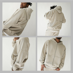 Nouveaux vêtements d'hiver Logo personnalisé Lourd GSM Épaule tombante Design élégant 100% coton Surdimensionné Hommes Zipper Hoodies avec des prix bon marché - Product Image 6