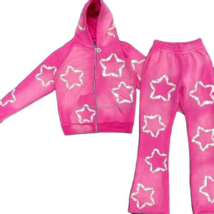 Sun Faded Joggers Distressed Men Faded Acid Sun Wash Set Pantalones de chándal bordados DTG Logo Hoodie Sweatsuit Pantalones acampanados Chándal - Product Image 5