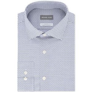Camicia Elegante da Uomo Michael Kors Slim-Fit Performance Stretch a Quadri 100% Cotone Antipiega Blu - Taglia 15.5X32-33 - Product Image 1