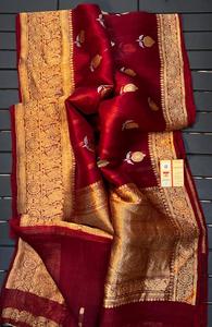 Saris en soie brochée sur mesure, corps de couleur marron et bordure de couleur or, idéal pour la revente par les créateurs de vêtements - Product Image 3