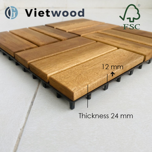 Dalles de terrasse en bois dur, acacia, bois, interverrouillage, patio, balcon, toit, jardin, carré, résistant aux intempéries et imperméable - Product Image 3