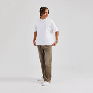 Pantalons de survêtement décontractés pour hommes, personnalisés OEM/ODM, à devant plat, 100% coton, respirants, séchage rapide, confortables, fermeture à cordon, légers - Product Image 1