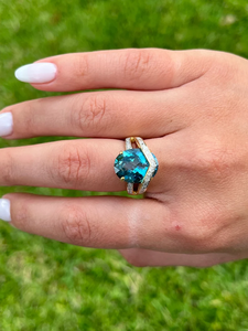 Bague déco en topaze bleue et diamant Plaqué or jaune 18 carats Bague cocktail mode femme pour fête certifiée IGI - Product Image 4