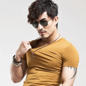 Été 100% coton à la mode décontracté ample col rond manches courtes T-shirt haut hommes - Product Image 2