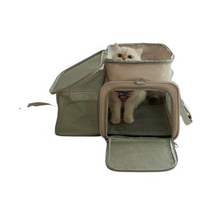 Soft-Sided Pet Carrier Bag Mesh Zipper Closure Breathable Window for <b>Cats</b> Gray Beige Color Quadratic Shape Leisure Style - Product Image 3