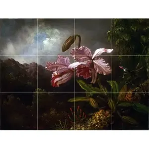 ภาพจิตรกรรมฝาผนังกระเบื้องเซรามิกลายดอกกล้วยไม้ในป่าห้องครัวห้องน้ำหินอ่อนกันน้ำมันกระเด็น - Product Image 1