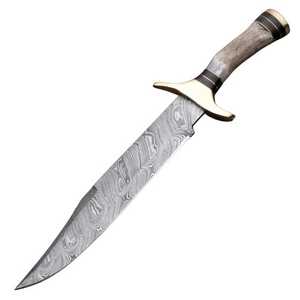 Couteau Bowie en acier Damas fait main personnalisé avec étui en cuir - Product Image 1