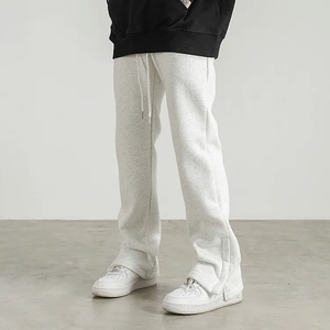 Custom Casual Flare Pants Men Bonded Fabric <b>Flared</b> Sweatpants Unisex Slim Fit Mid weight Blank Brown Jogging Flare Sweat Pants - Product Image 4