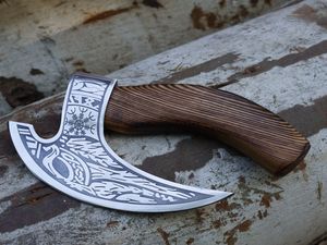 Wholesale Cusyomized Handmade Pizza Axe <b>Cutter</b> Hand Forged High Carbon Steel Blade With Etching Pure Leather Sheath for <b>men</b> - Product Image 4