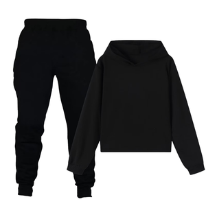 Conjunto Deportivo de Sudadera con Capucha Negra y Pantalones Jogger para Mujer, Estilo Casual Urbano de Invierno, Dos Piezas, Ropa Cómoda para Estar en Casa, Venta al Por Mayor OEM - Product Image 1