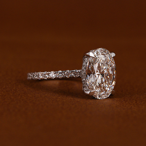Anillo de diamante cultivado en laboratorio de oro macizo de 14KT, conjunto de pavé de Halo oculto, estilo clásico, corte ovalado, compromiso, certificado IGI para mujer - Product Image 6