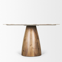 Table de salle à manger de cuisine de haute qualité en bois de manguier massif avec piédestal, couleurs uniques et naturelles du plateau en marbre, nouvelles tendances actuelles