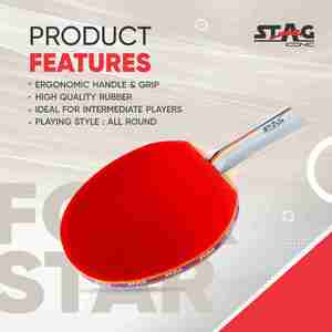 Raquette de tennis de table professionnelle Stag Iconic 4 étoiles, bois, caoutchouc, picots longs, fibre de carbone, raquette de tennis de table professionnelle - Product Image 6