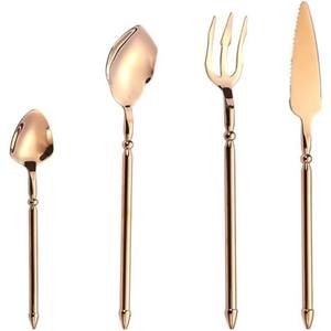 Juego de 4 cubiertos de acero inoxidable Ideal para utensilios de cocina Mesa Comedor Uso doméstico Cubiertos chapados en color dorado Mango de color verde - Product Image 6