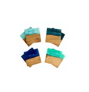 Dessous de verre en résine et bois Dessous de verre décoratif en résine et bois de couleur bleue forme ronde et au meilleur prix - Product Image 2