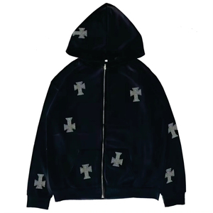 Custom Logo Printed Solid Lightweight 100% Cotton Breathable Quick Dry Streetwear Men Tracksuits Set Rhinestones Winter - Product Image 4