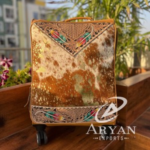 Bolsas de equipaje de cuero metálico hechas a mano Real, bolsa de carrito de cuero de piel mecanizada de usos múltiples, Maleta de viaje de tamaño grande Unisex - Product Image 1