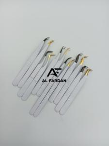 Fiber Tip Eyelash Tweezer <b>Japanese</b> Stainless Steel Gold And Black Tips White Color Russian Volume Lash Extension Tweezer - Product Image 6