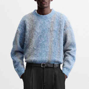 Pulls pour hommes en mohair à col rond, style nouveau, avec logo personnalisé, couleur contrastée, anti-rétrécissement, teinture unie - Product Image 5