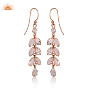 คุณภาพสูง 925 เงินสเตอร์ลิง Rose Gold Plated คริสตัลธรรมชาติควอตซ์อัญมณีห้อยต่างหูผู้ผลิตเครื่องประดับที่กําหนดเอง - Product Image 2