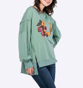 Sudadera Extra Grande para Mujer con Estampado Gráfico y Lentejuelas Bordadas, Sudadera Informal de Manga Larga, Ropa de Calle de Moda, Ropa de Invierno - Product Image 3