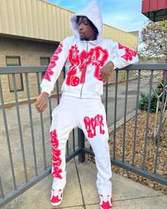 Custom Rhinestone Applique Embroidery <b>Patches</b> Hoodie Distressed Heavyweight Cotton Full Face Zip up Hoodies Streetwear Hoodie - Product Image 3