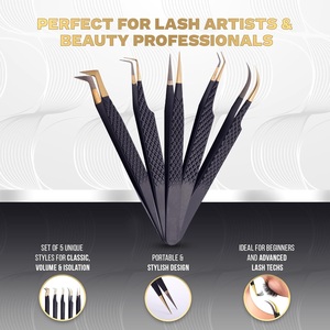 Pince à épiler professionnelle pour extensions de cils, revêtement poudré, pointe ultra-fine, outil d'isolation pour volume russe, service OEM - Product Image 1