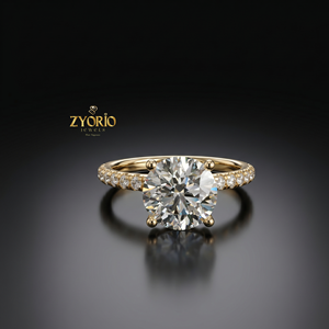 Anillo de Compromiso Solitario de Oro de 10K con Corte Redondo, Anillo de Boda Elegante con Banda de Diamantes Pavé, Joyería Nupcial - Product Image 1