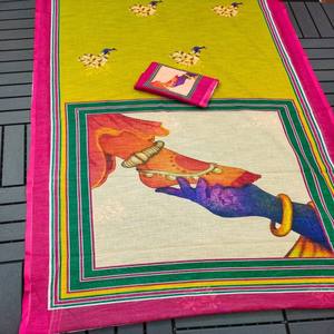 ผ้าส่าหรี VASTRA COTTAGE พรีเมียม ผ้าลินินพิมพ์ลายดิจิทัล พร้อมเสื้อคลุมผ้าลินินพิมพ์ลายดิจิทัลเข้าชุด  ผ้าส่าหรีสำหรับใส่ในชีวิตประจำวันอย่างมีสไตล์ - Product Image 4