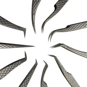 Pinzas de extensión de pestañas de acero inoxidable de 45 grados con logotipo personalizado con puntas de fibra de volumen de agarre de diamante - Product Image 5