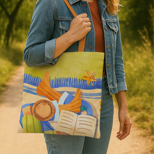 Bohemian Style Canvas Tote <b>Bag</b> with Zipper Closure Lightweight & Versatile Customizable Size Multi-Use for Daily Shopping Travel - Product Image 2