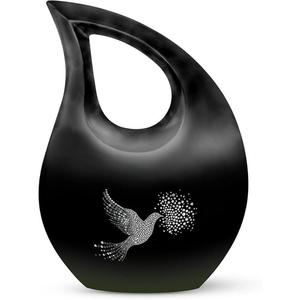 Urna conmemorativa de cremación con gota de lágrima negra vendedora caliente para cenizas humanas Urna de metal cruzada grande decorativa con bolsa de terciopelo gratis - Product Image 5