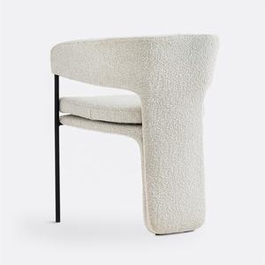 Sedia da Pranzo in Tessuto Bouclé Stile Nordico con Braccioli a Botte e Schienale Imbottito Gambe in Metallo per Soggiorno - Product Image 3