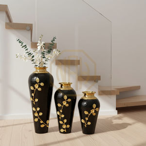 Hammered Black Metal <b>Floor</b> <b>Vase</b> Coastal Iron Flower <b>Vase</b> Luxurious Gold Plated Neck Decorative Home Event <b>Vase</b> - Product Image 2